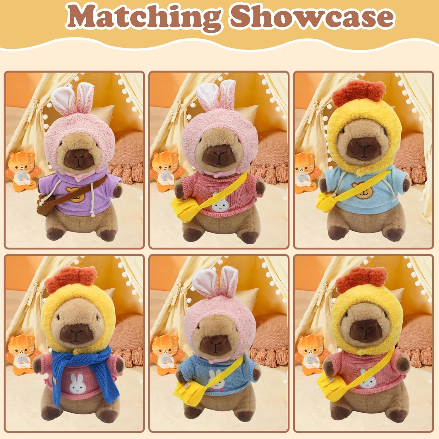 Capybara Plush with 11 pcs Clothes & Accessories,11 in Cute Capybara Stuffed Animal Plush Toys,Capybara Doll,Dress Up Cute Plushies