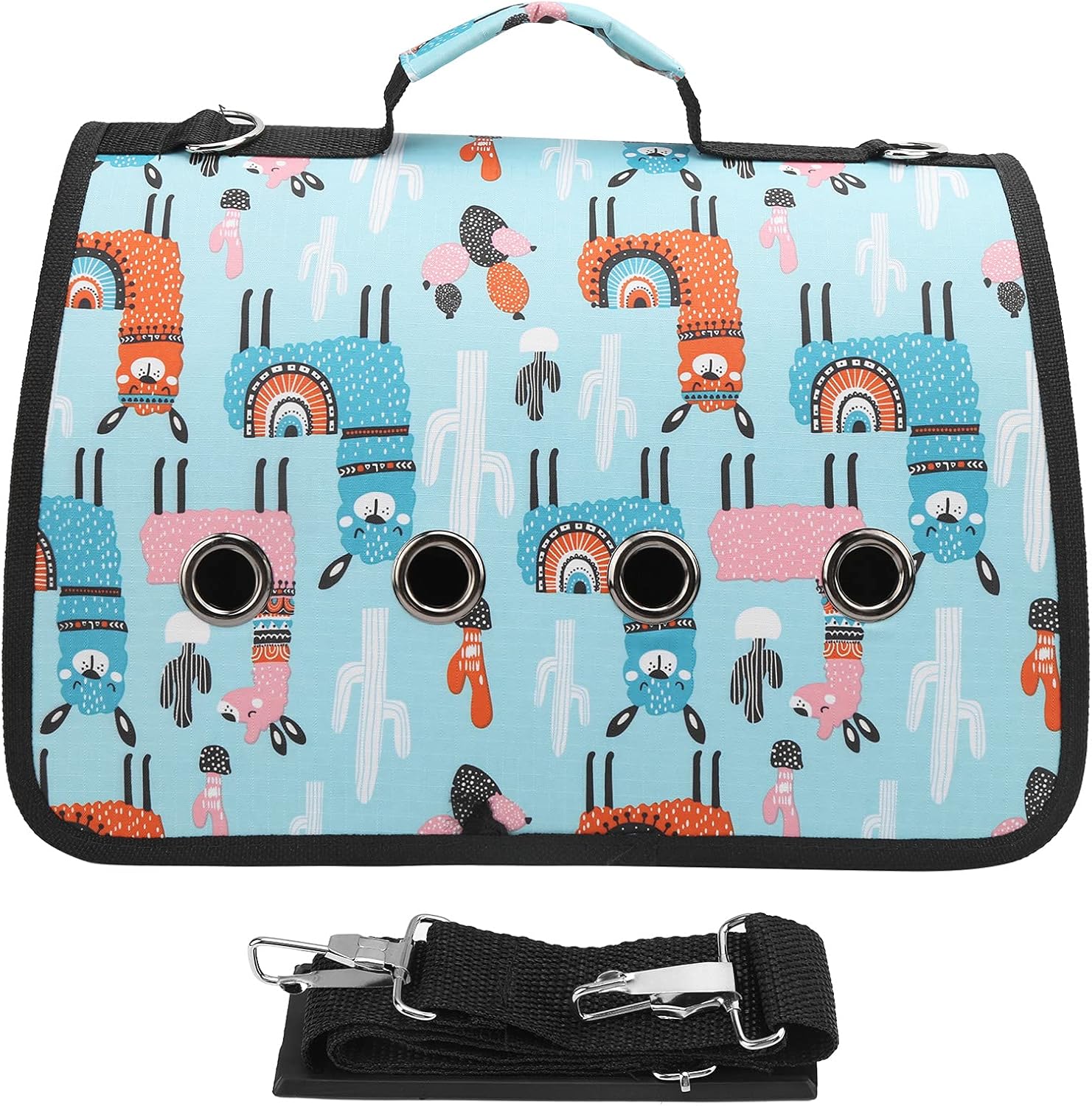 Outdoor Foldable Small Animal Shoulder Carrying Bag, Pet Carrier for Cats Puppies Dogs Rabbits, Breathable Mesh Design with 8 Hole Openings, Lightweight Oxford Material, Portable H (light blue alpaca)