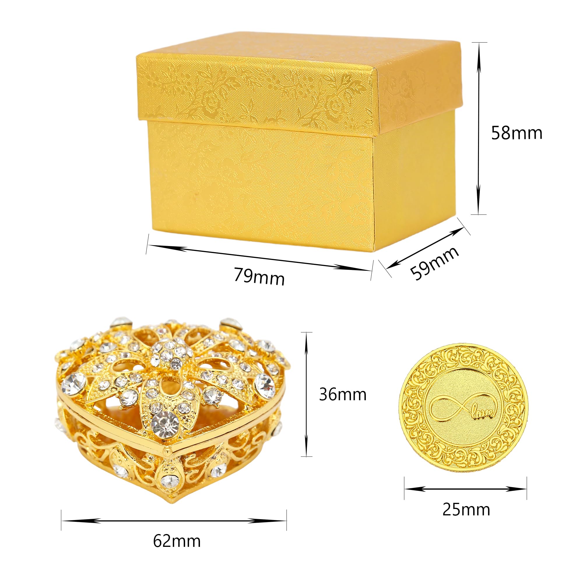 TINGKU 13 Palabras Españolas Las Arras para Boda Catolica, Conjunto de monedas de unidad de boda con caja en forma de corazón, Aras de Matrimonio-monedas de oro 5D