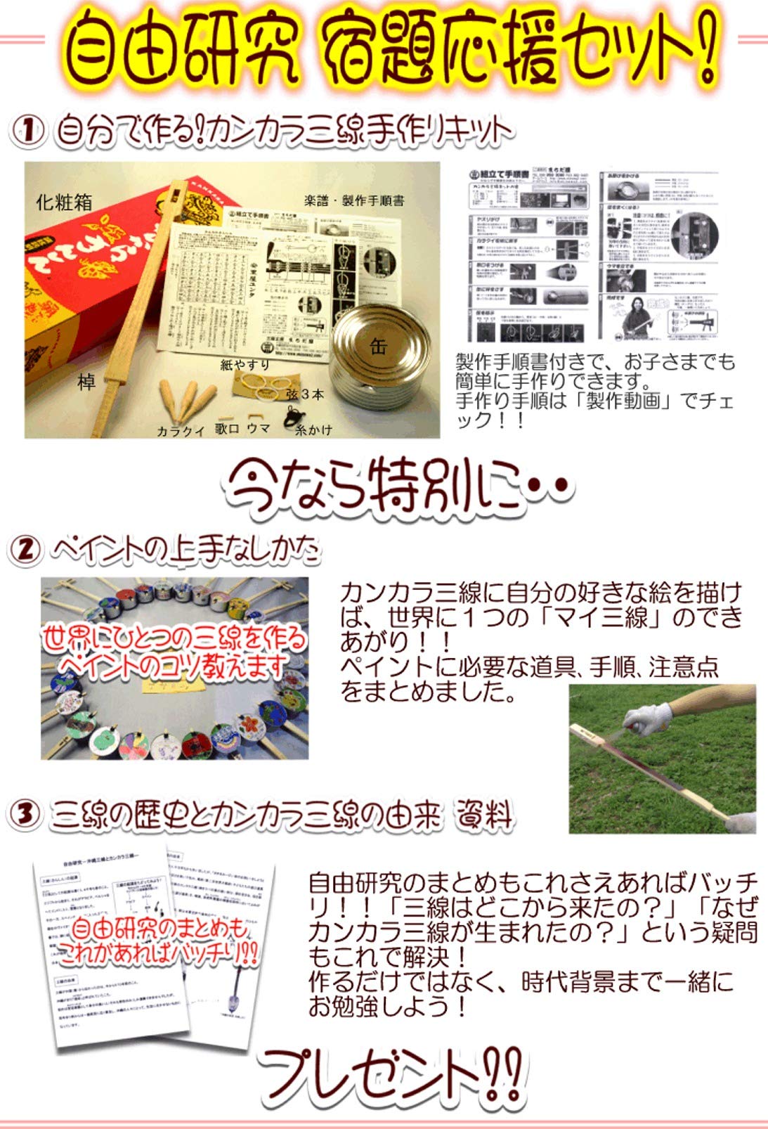 Amazon.co.jp: 自由研究 カンカラ三線 キット 手作り楽器 : 楽器・音響機器