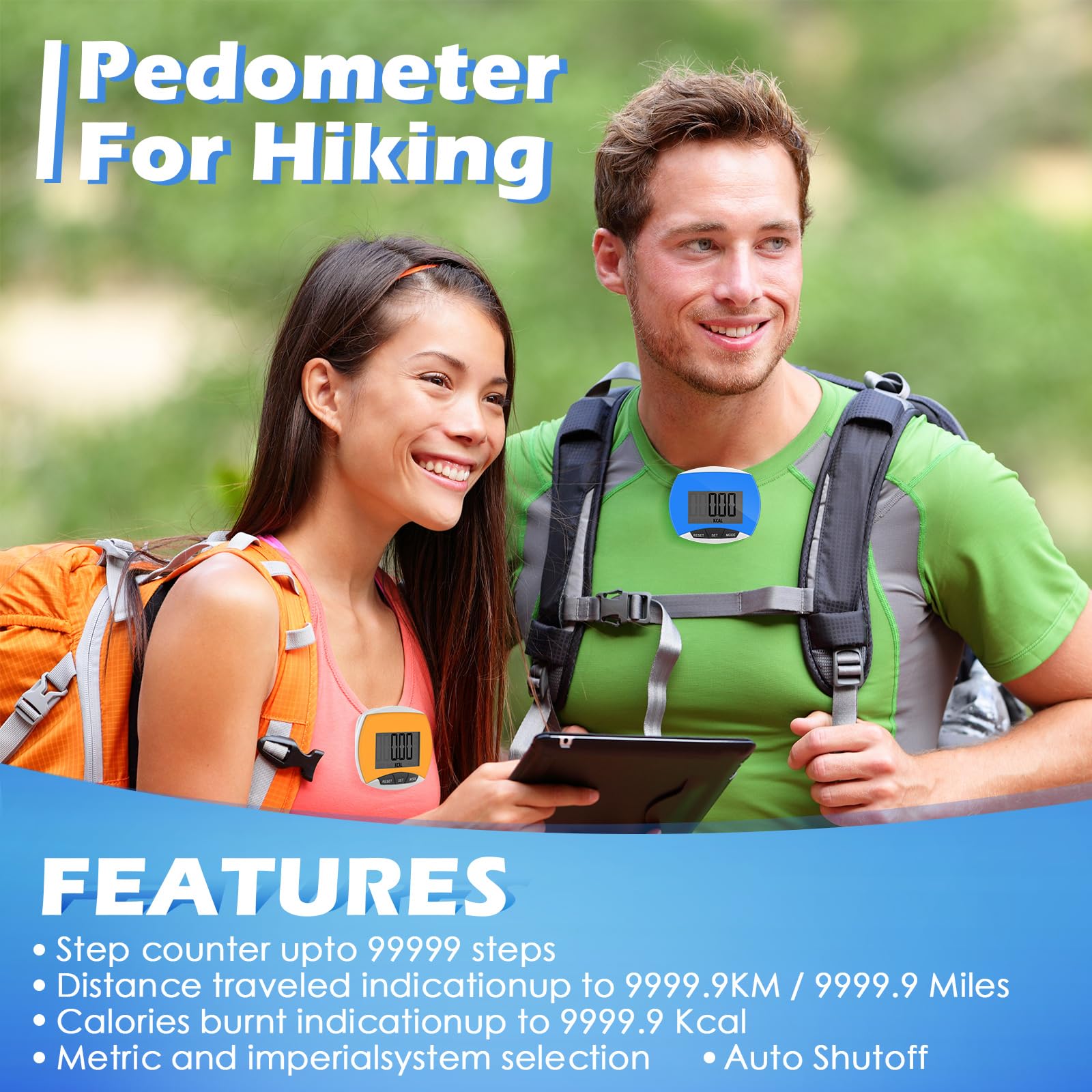 Copkim 9 podómetros simples a granel para caminar pasos y millas, contadores de pasos con calorías quemadas, rastreador de pasos portátil para personas mayores, hombres y mujeres, trotar, senderismo,