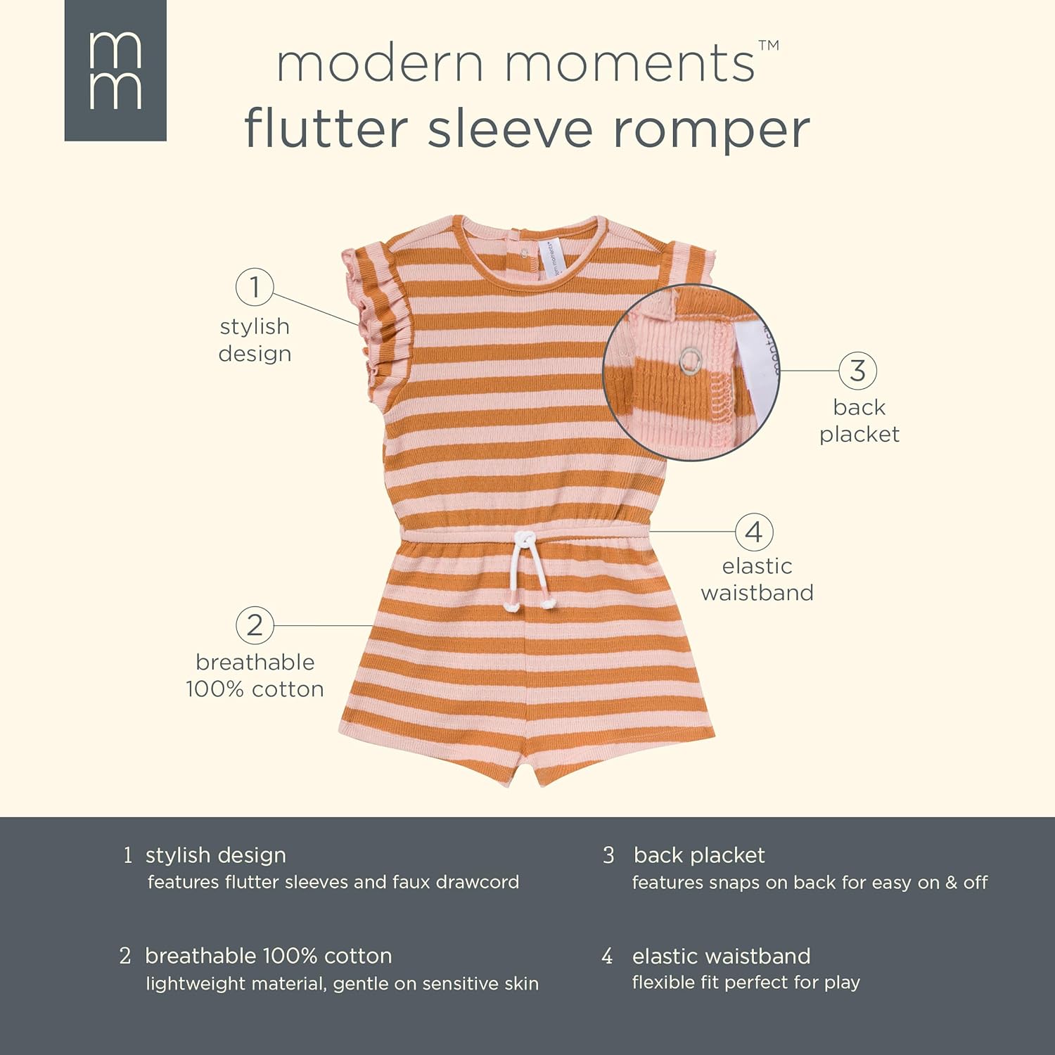Modern Moments by Gerber baby-girls Flutter Sleeve Romper - Image 6