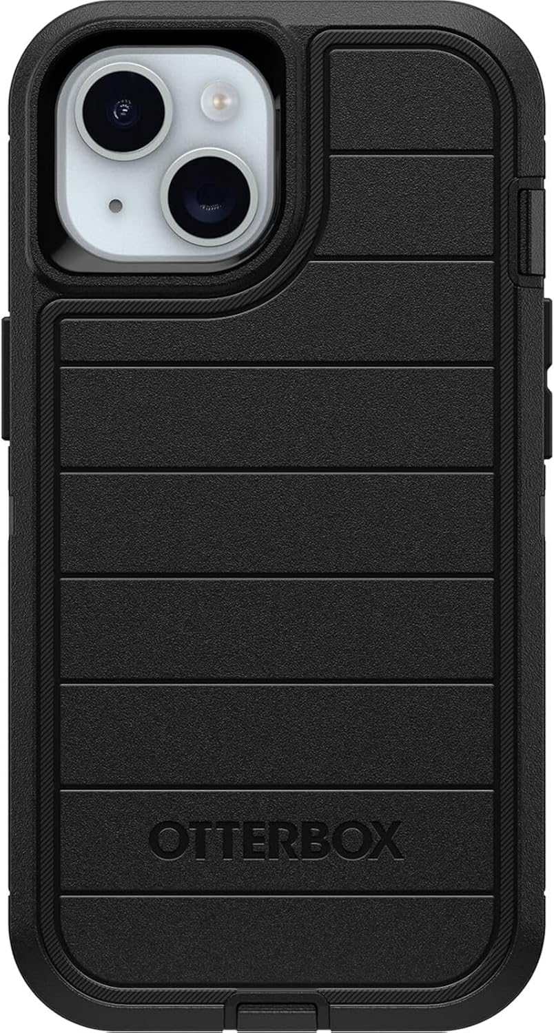 OtterBox Defender Pro Series Case for iPhone 15, iPhone 14, and iPhone 13 with Cleaning Cloth - Case Only - Non-Retail Packaging - Black