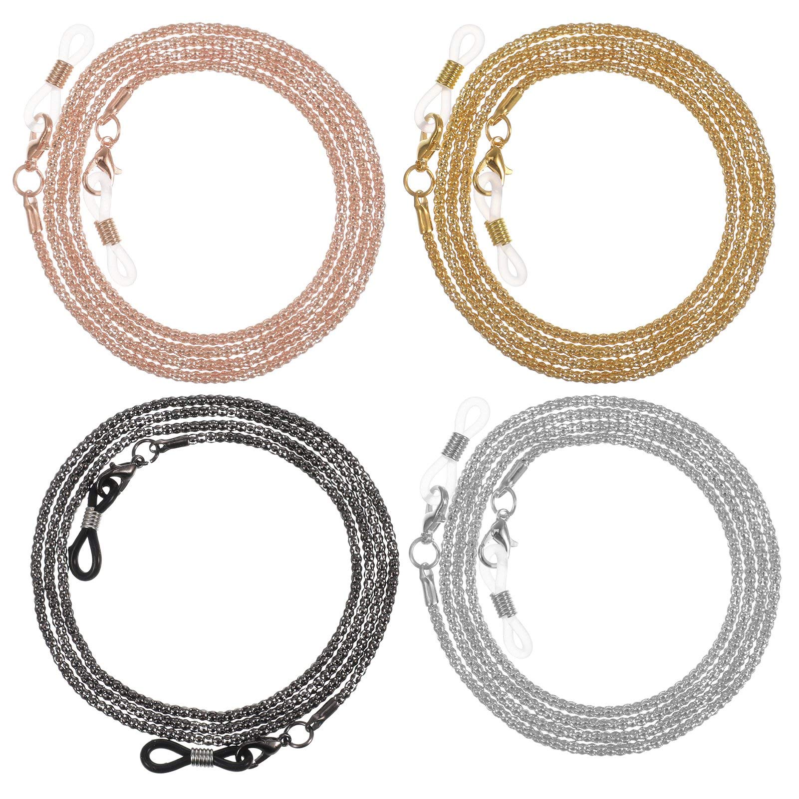 4 pcs Eyeglasses Chain, Glasses Chain Non-Slip Metal Glasses Strap Spectacle Chain Glasses Cord Sunglasses Strap Lanyard Eyewear Strap for Women Sports