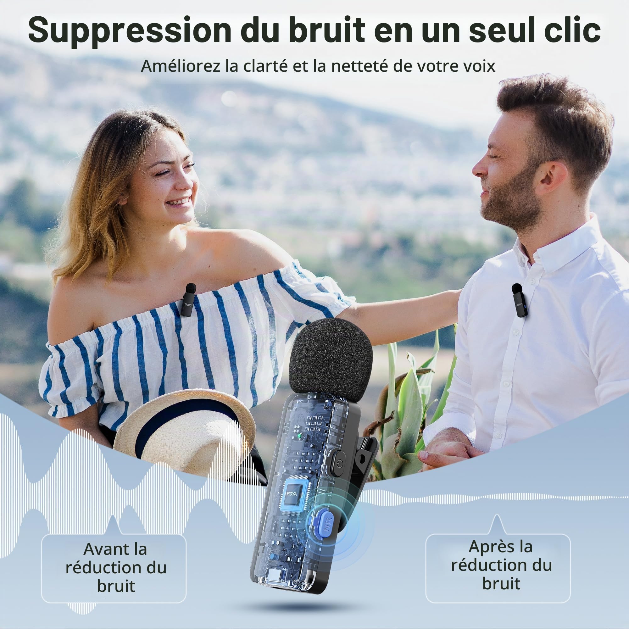 Boya BY-V4U Microphone sans Fil pour iPhone 15 Android Type C Smartphone Wireless Lapel Mic pour vidéo Podcast Interview Streaming Vlog Youtube