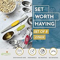 Vista 2 de Spring Chef Juego de 8 cucharas medidoras magnéticas de acero inoxidable multicolor con nivelador, cucharadita de metal anidable y cucharadas