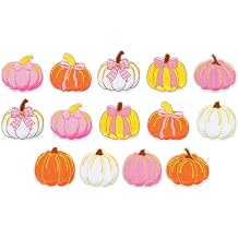 AnyDesign 14Pcs Pumpkin Iron On Patches Pink-Orange Fall Pumpkin Bow Heat Transfer Iron Patch Cute Sew On Embroidered Patch Applique for Autumn Harvest Thanksgiving DIY Crafts