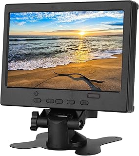 7 inch TFT LCD Monitor, 16:9 800:1 1024x600 250cd/m² LED Backlight Widescreen 1080P HD Monitor Mini Screen w/Speaker,Support HDMI/VGA/AV,for Raspberry Pi/Car Display/CCTV(US)
