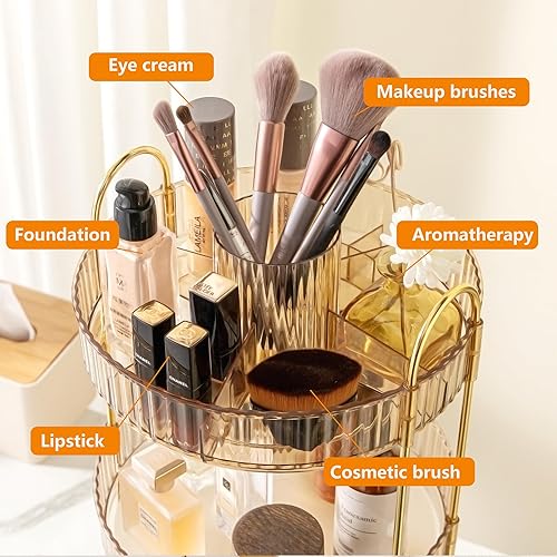 Miniatura 2 de Organizador de maquillaje giratorio de 360, organizador de baño de gran capacidad, 2 niveles organizadores de maquillaje y almacenamiento para