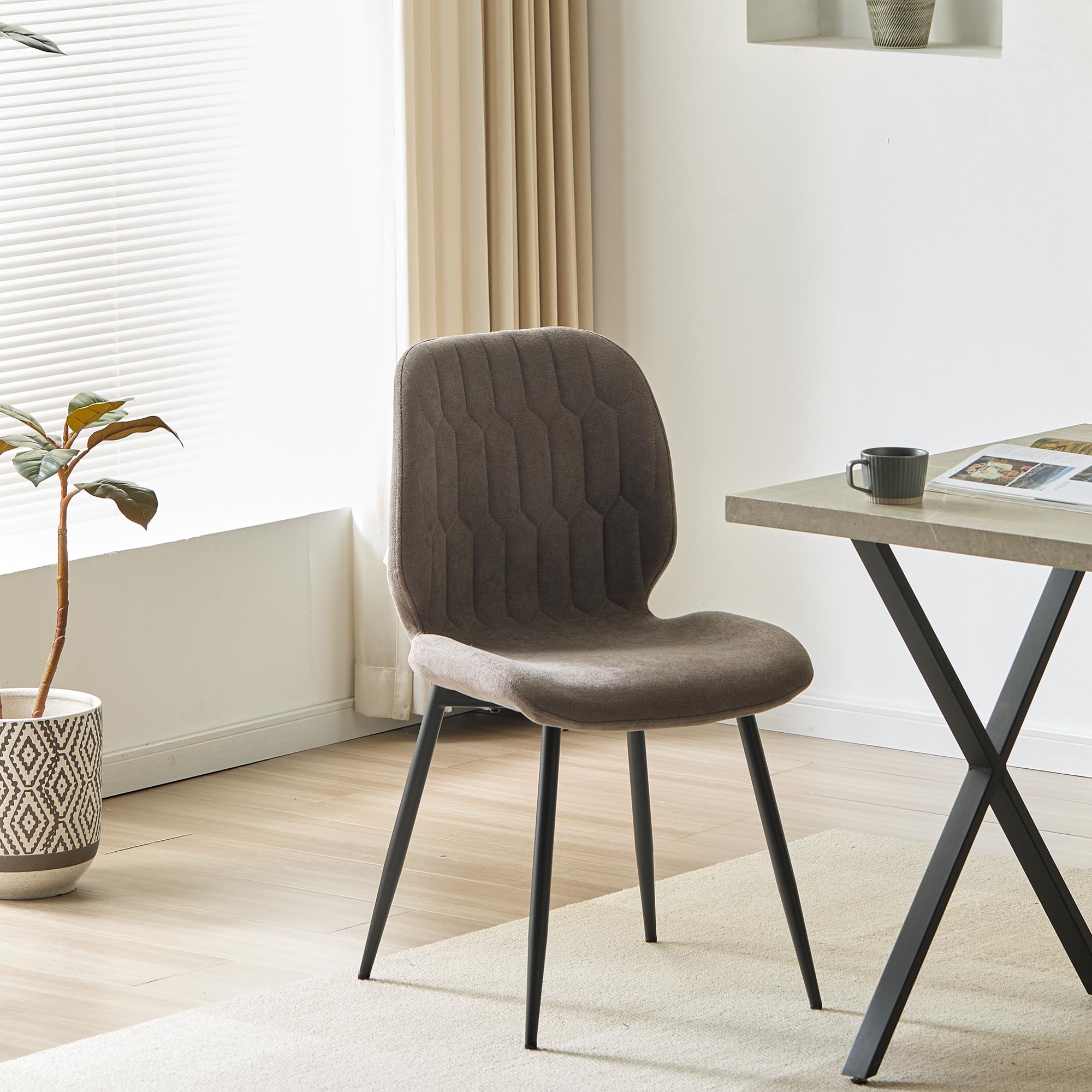 Esszimmerstühle 6er Set für Küche und Schlafzimmer Gepolsterte Wohnzimmerstühle mit Wabenmuster aus Chenille-Stoff, Ergonomische Stühle mit Metallbeinen Braunfarben