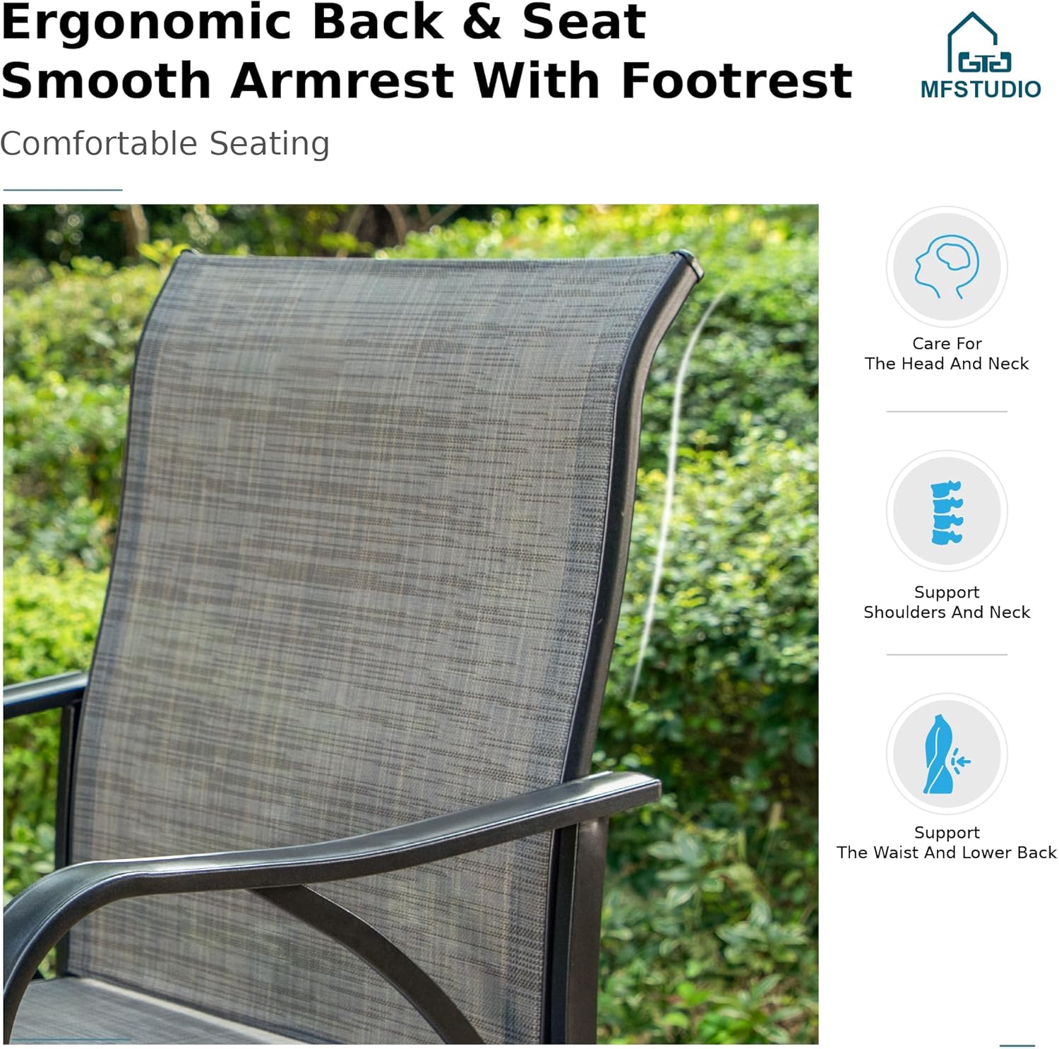 MFSTUDIO 3 Piece Patio Swivel Bar Set, Outdoor Bar Table and Chairs Set, Patio High Top Table and Chairs, Tall Bistro Set Outdoor Bar Height Table with 2 Chairs, Grey