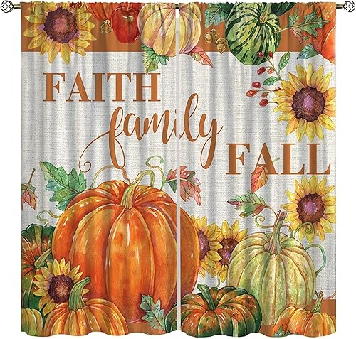Miniatura 1 de Cortinas para el día de Acción de Gracias, otoño, calabaza, girasol, tratamiento de ventana para sala de estar, dormitorio, hogar, cosecha de arce y