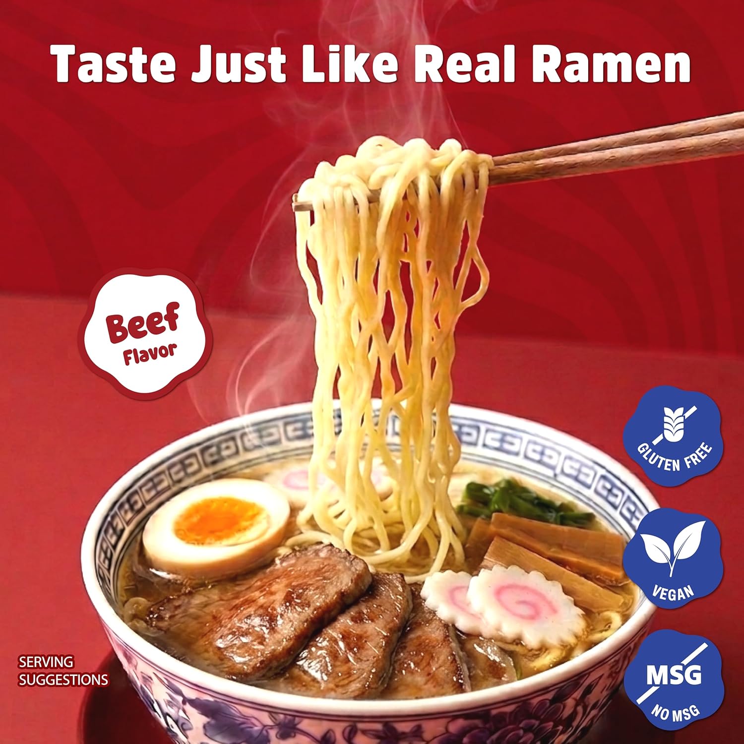 BAMI Gluten Free Ramen Noodles (Beef Flavor) Vegan ramen noodles, Low sodium ramens noodle 6 packs, GF Ramen