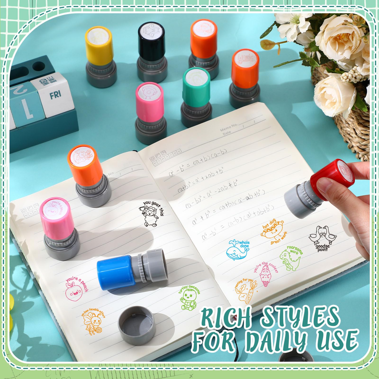 30 timbri colorati autoinchiostranti in plastica per insegnanti, per istruzione, compiti, insegnanti, premi, forniture (stile divertente)