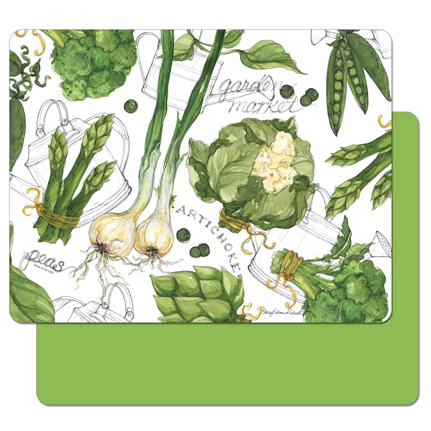 Cut N' Funnel Garden Greenery/Lime Green 2 Pack Designer Flexible Plastic Cutting Board Mat With Coordinating Solid Flex Mat 15" x 11.5", Made in the USA, Decorative, Flexible, Easy to Clean