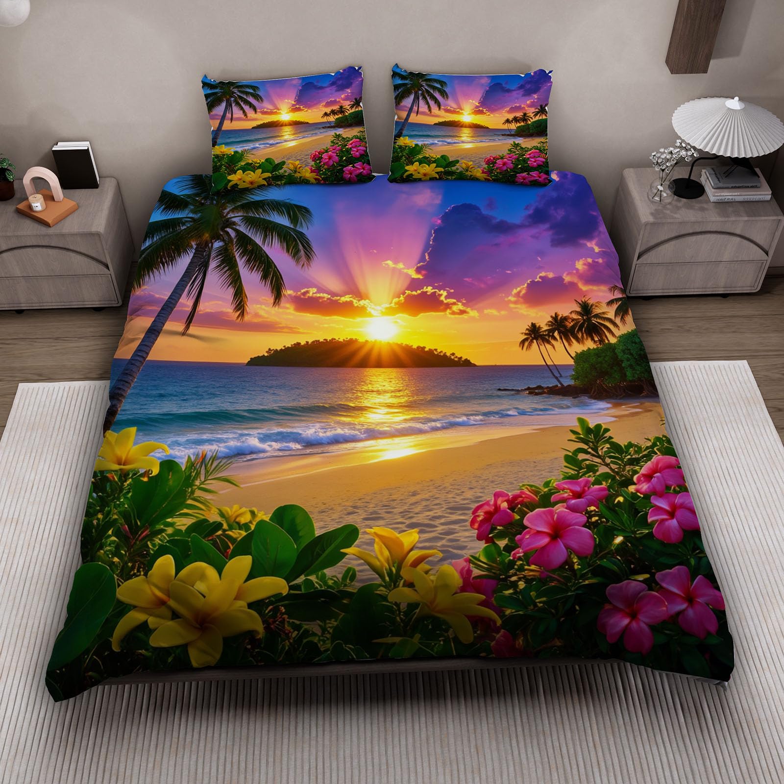 Parure de lit reversible ocean 2 personnes pour une chambre style tropique