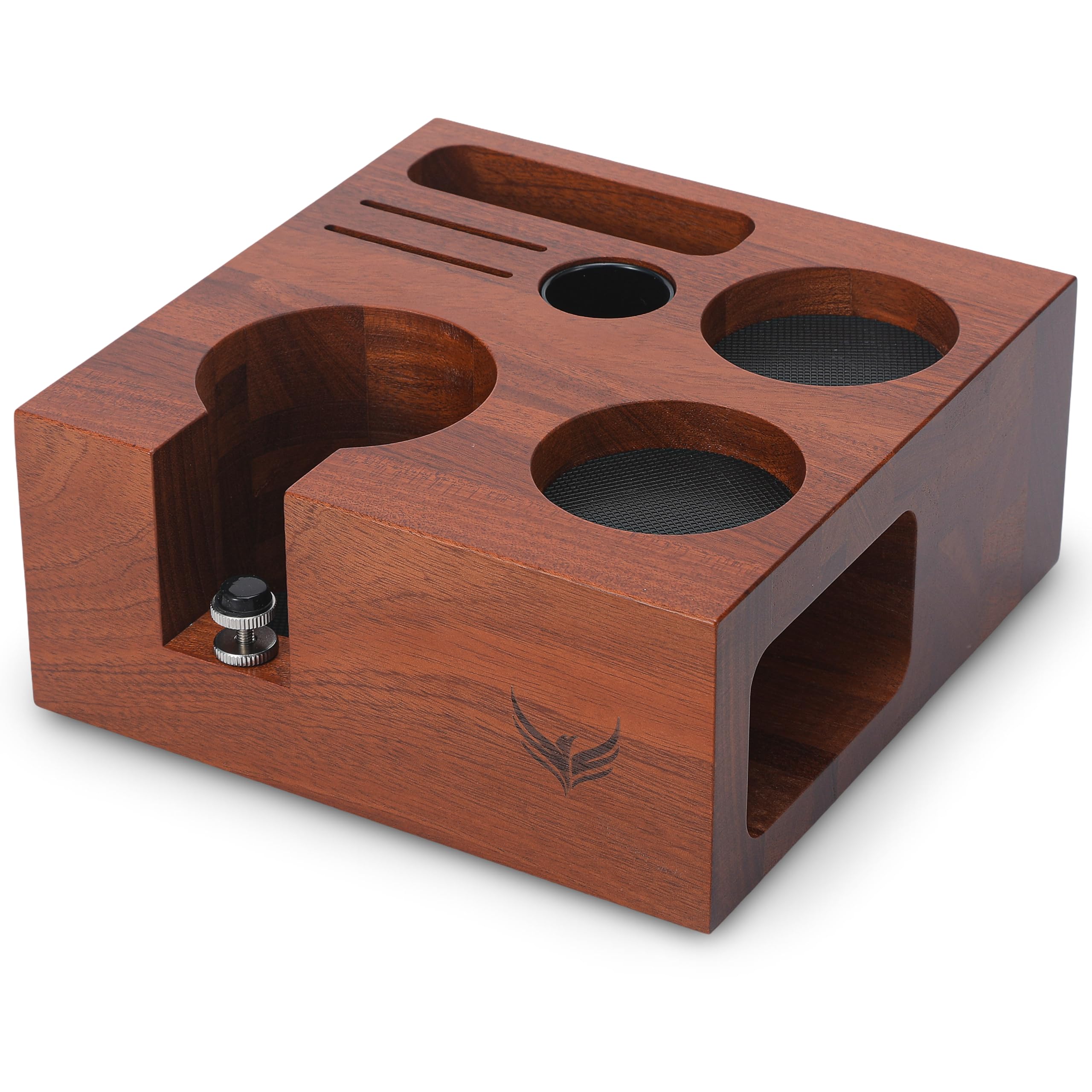 Espresso Accessories Organizer Box 58mm Espresso Tamping Station Rosewood Espresso Tools Stand for Tamper, Portafilter, Distributor, Funnel, WDT and Filter Basket