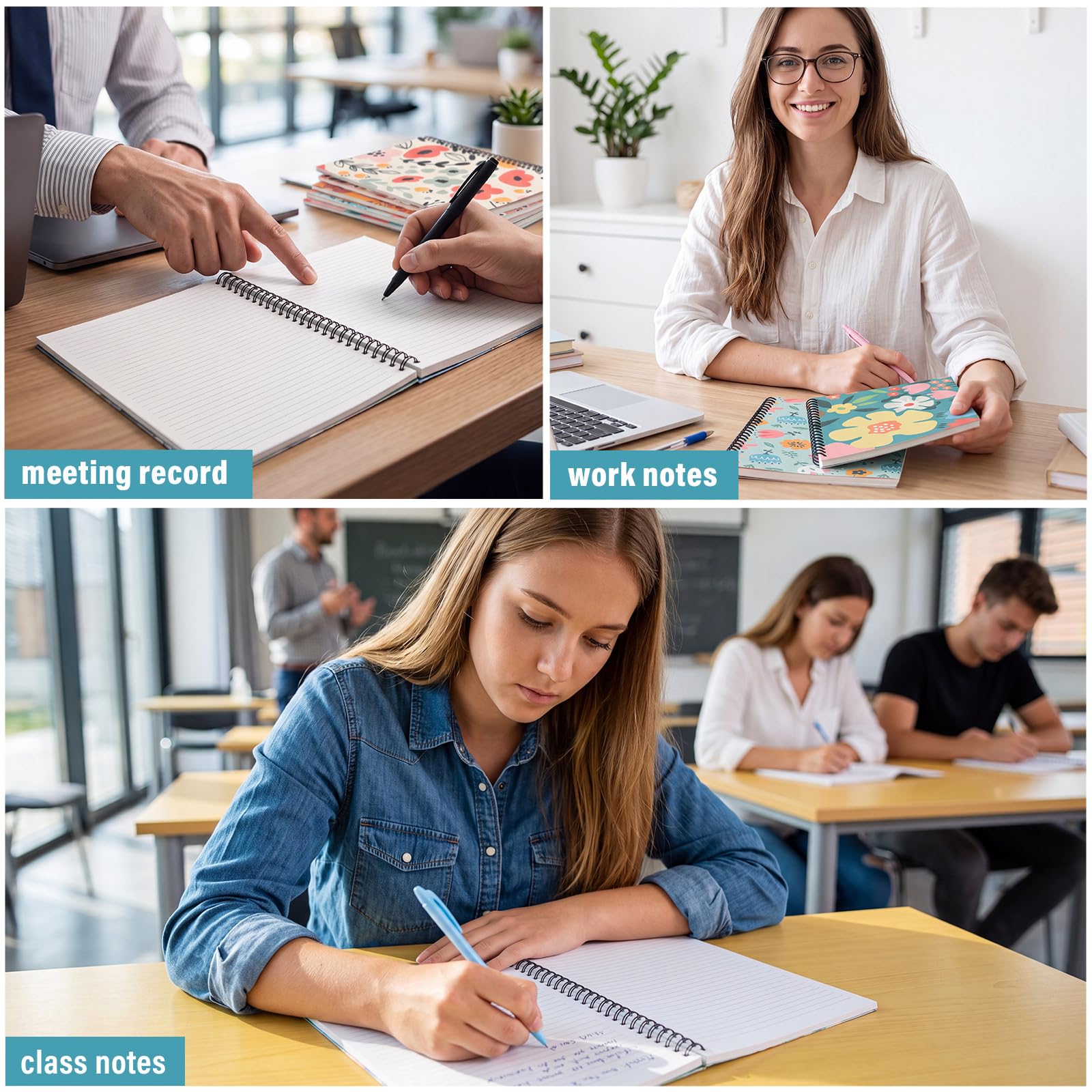 Fuutreo Paquete de 6 cuadernos en espiral B5 de 10.5 x 7.45 pulgadas, diario estético con rayas universitarias, tapa dura, 70 hojas (140 páginas), cuaderno en espiral para estudiantes de oficina