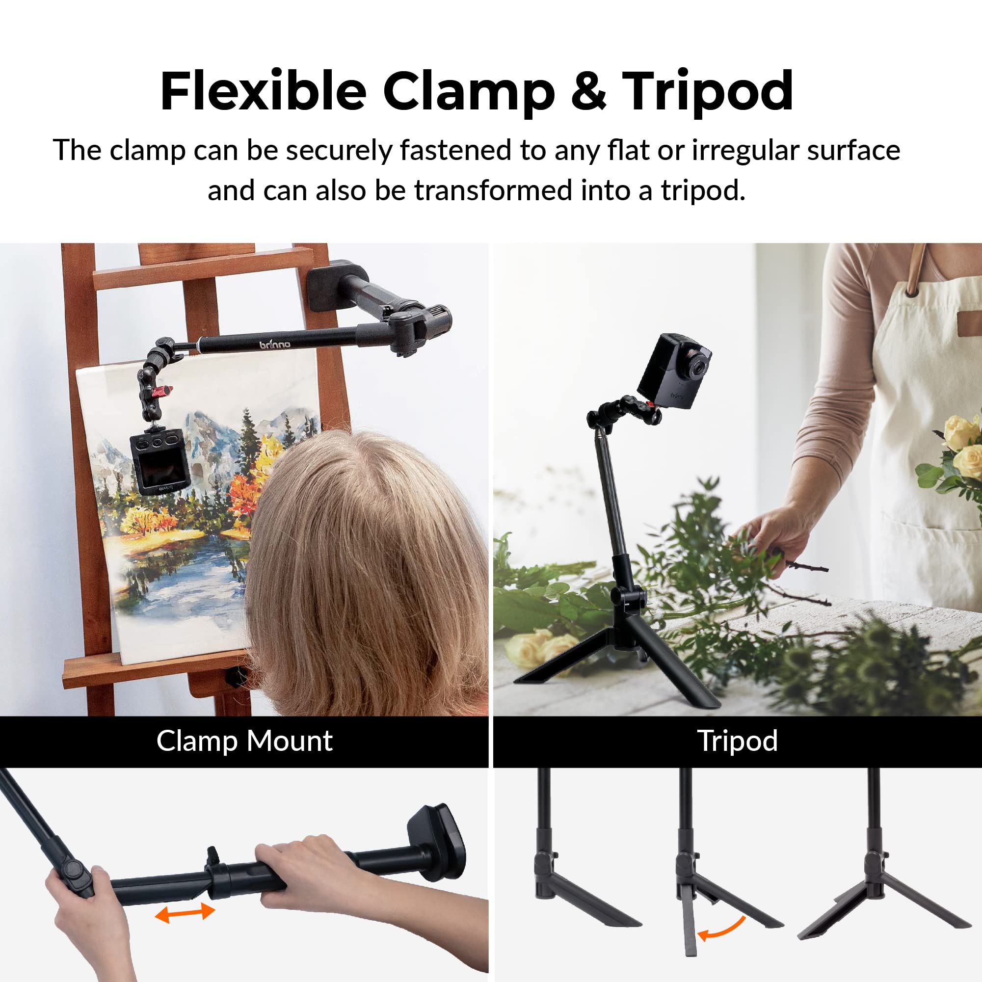 Brinno 3-in-1 Monopod, Phone & Action Camera Tripod, Clamp Mount, 360 Rotation & Universal Phone Holder for Mobile Phones & Action Cameras - ACC1100