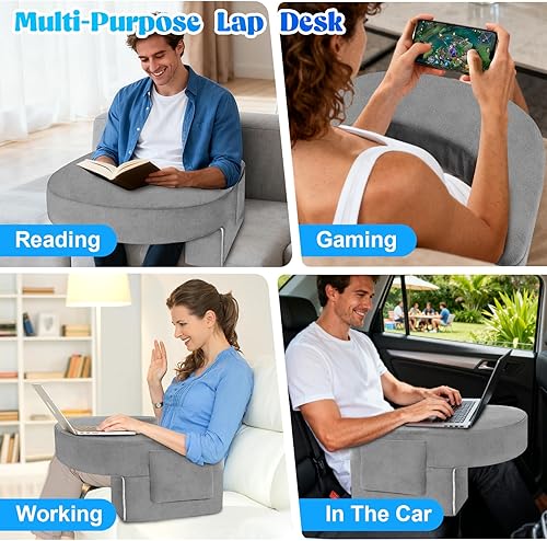 Miniatura 2 de Juego de 3 almohadas de lectura para adultos, soporte ergonómico para espaldacuello con brazos y bolsillos, espuma de alta densidad 26D para cama,