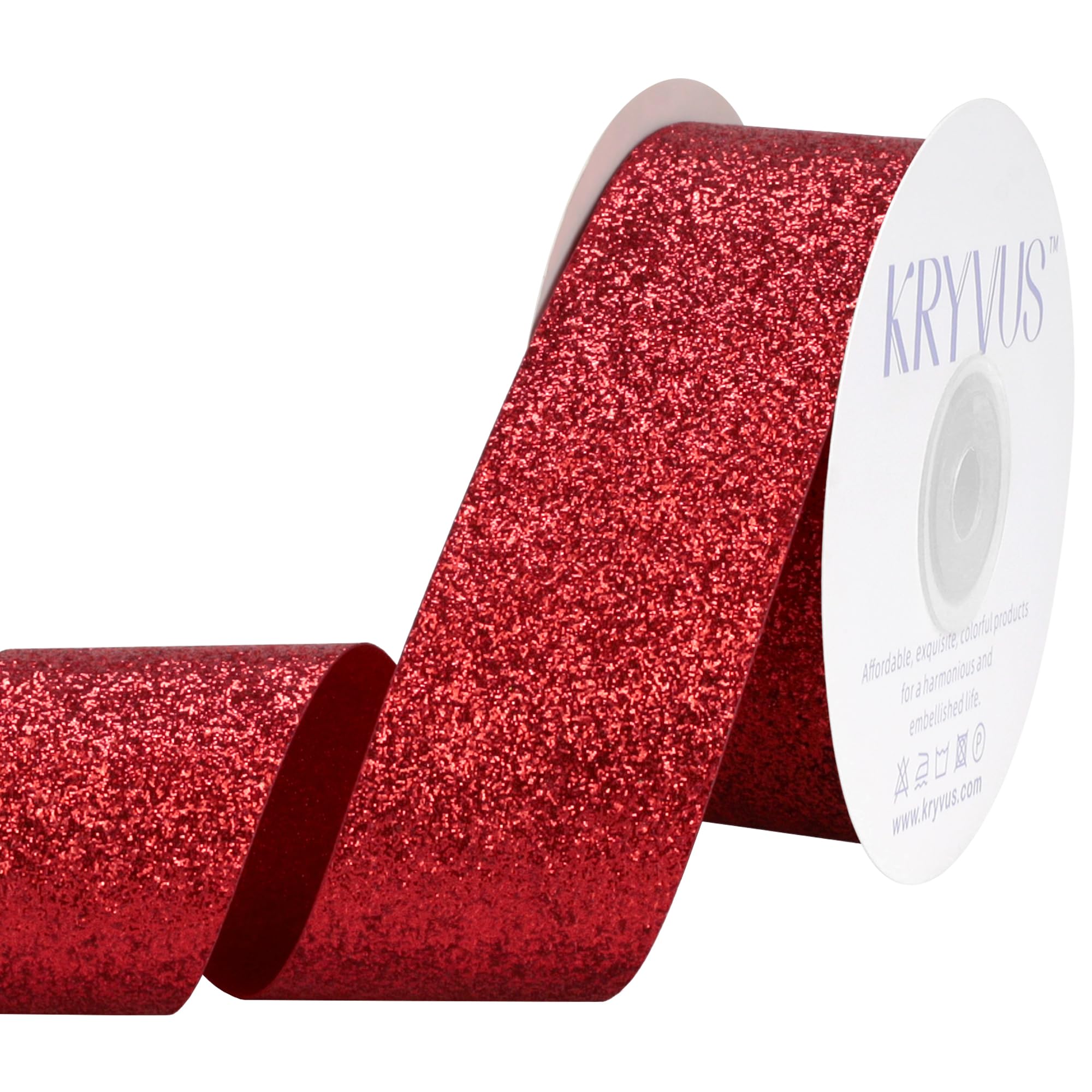 Kryvus Red Glitter Ribbon, 1-1/2 Inch x 25 Yards Red Cut Edge Christmas Ribbon for Crafts, Gift Wrapping Ribbons, Christmas Tree Decoration, Ornaments