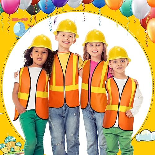 Miniatura 2 de Geyoga Chaleco de construcción de 16 piezas para niños, recuerdos de fiesta, sombrero duro, suministros de vestir de construcción, disfraz divertido