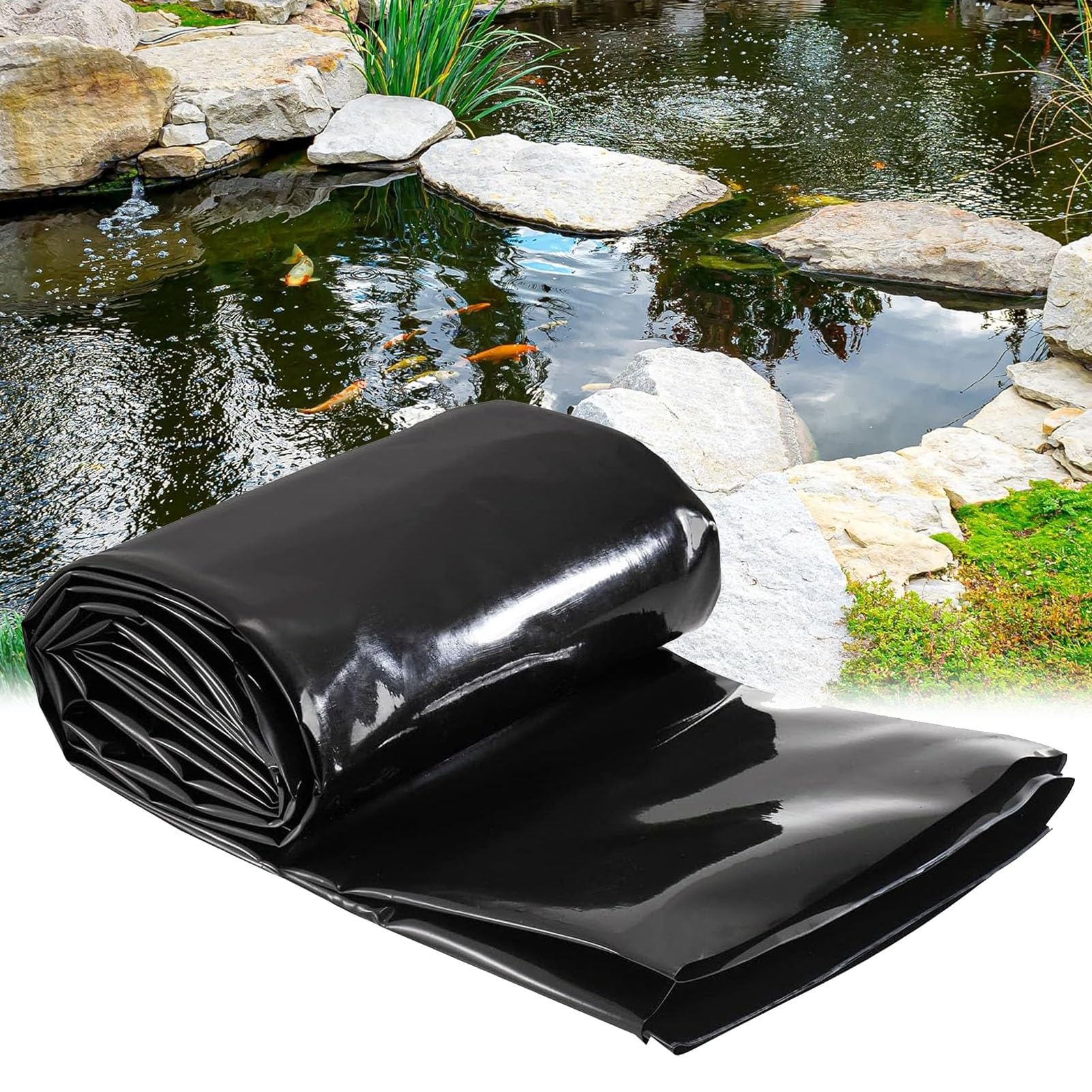 Gaommini One Color Black Flexible Pond Liner 4X6m 5X8m 7X10m Polythene Damp Proof Membrane For Fish Koi Ponds | Uv Resistant Pond Lining Waterproof Pond Tarp Preformed Liners(5X8m(16.4X26.2ft))