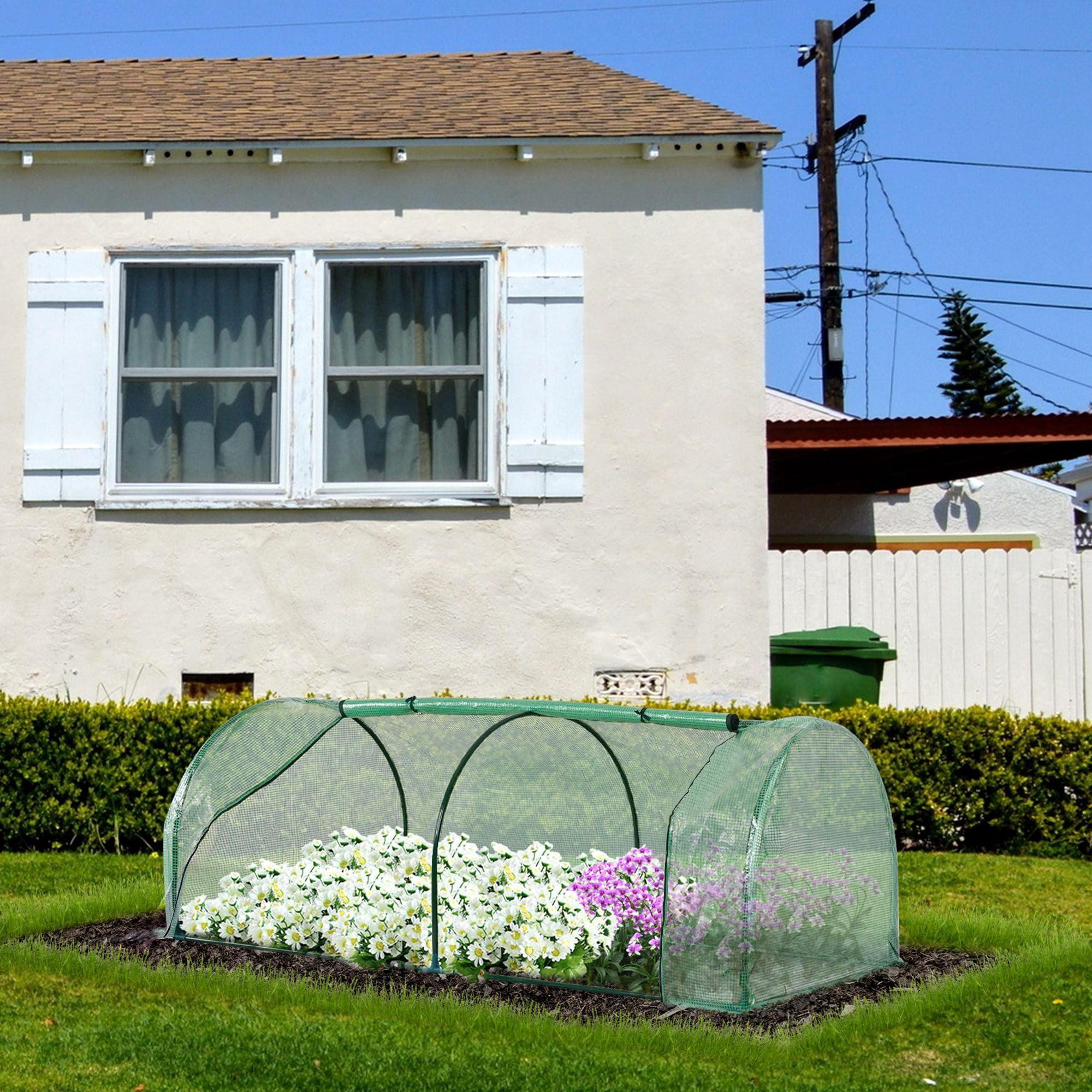 Outsunny Invernadero de Exterior 200x100x80 cm Invernadero de Jardín Tipo Túnel con Marco de Acero y Cubierta de PE 140g/㎡ para Cultivo de Plantas Tomates Verde