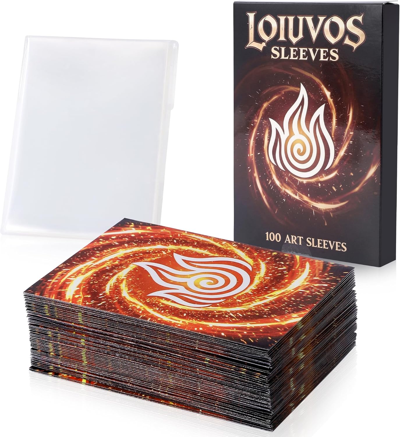 MTG Card Sleeves with 100 Perfect Fit Inner Sleeves, Textured Matte Back, Double Protection Standard Size Trading Card Sleeves (Fire)