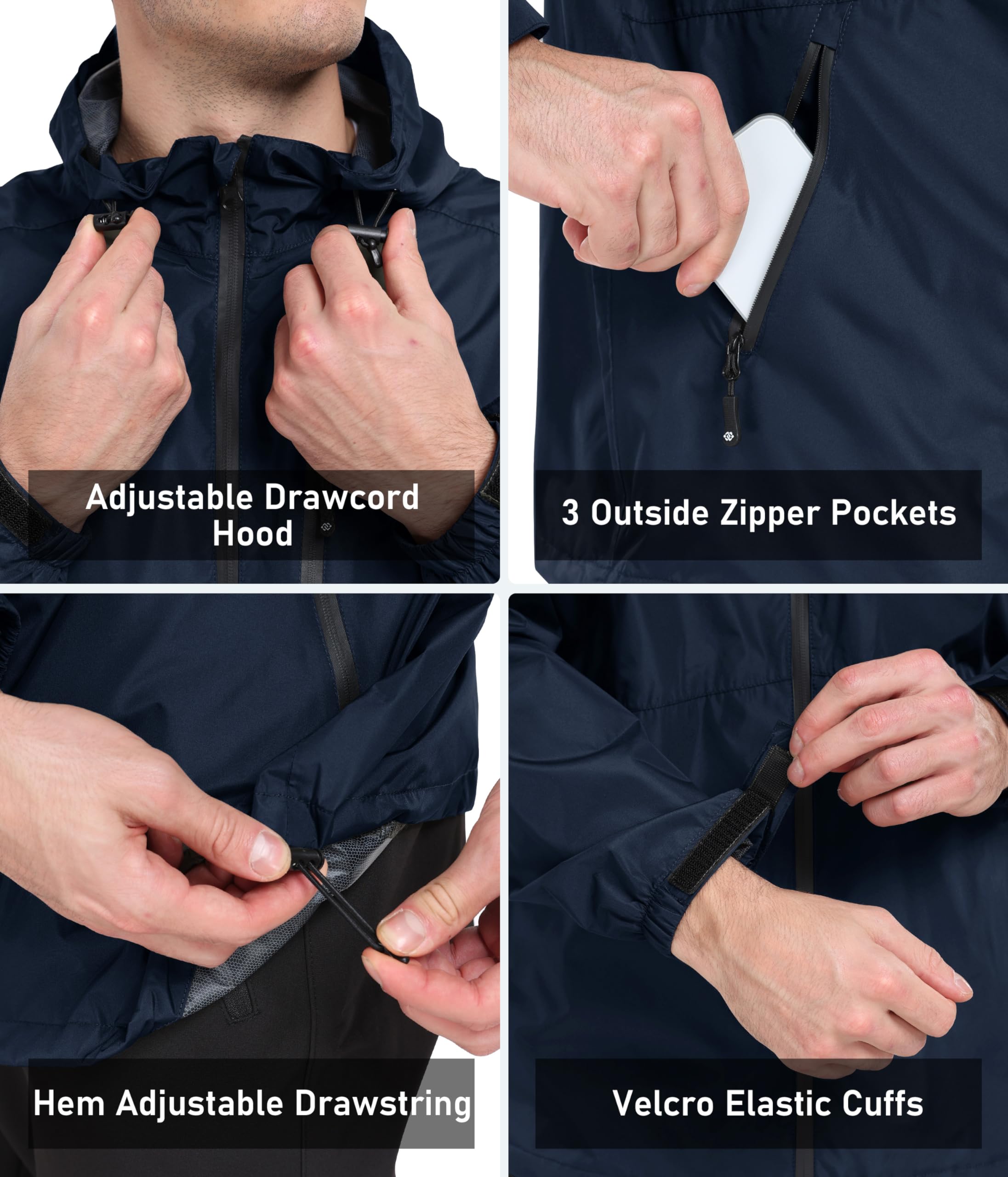 MoFiz Hombre Chaquetas Impermeables Chubasqueros Plegable Ligero Cortavientos Impermeable para Ciclismo Running Acampada Marcha Viajes Senderismo