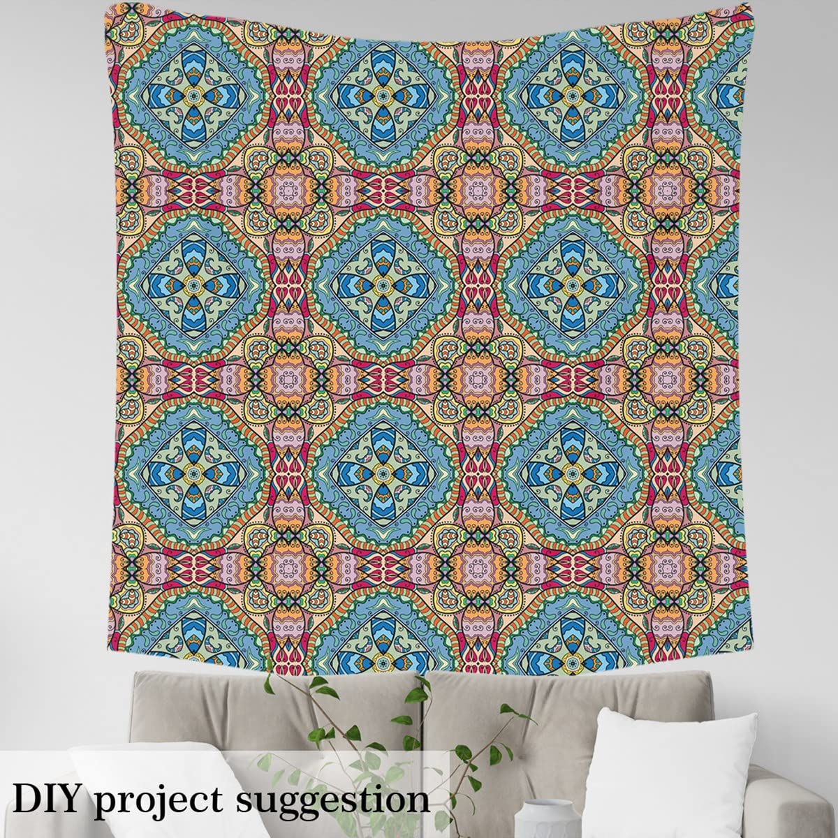 Loussiesd Boho Mandala Fabric by The Yard,Bohemian Exotic Floral Upholstery Fabric for Chairs Sofa,Exotic Tribal Outdoor Fabric Waterproof,Fabric,1 Yard,(L92*W150cm) Blue Cream - Image 3