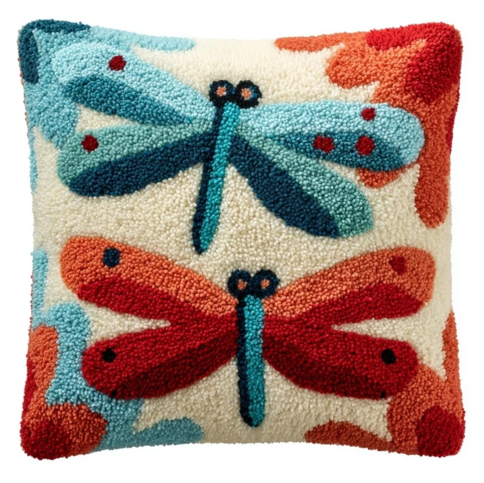 WallustrioaW Latch Hook Cushion Kit DIY 17x17in,Cartoon Dragonfly
