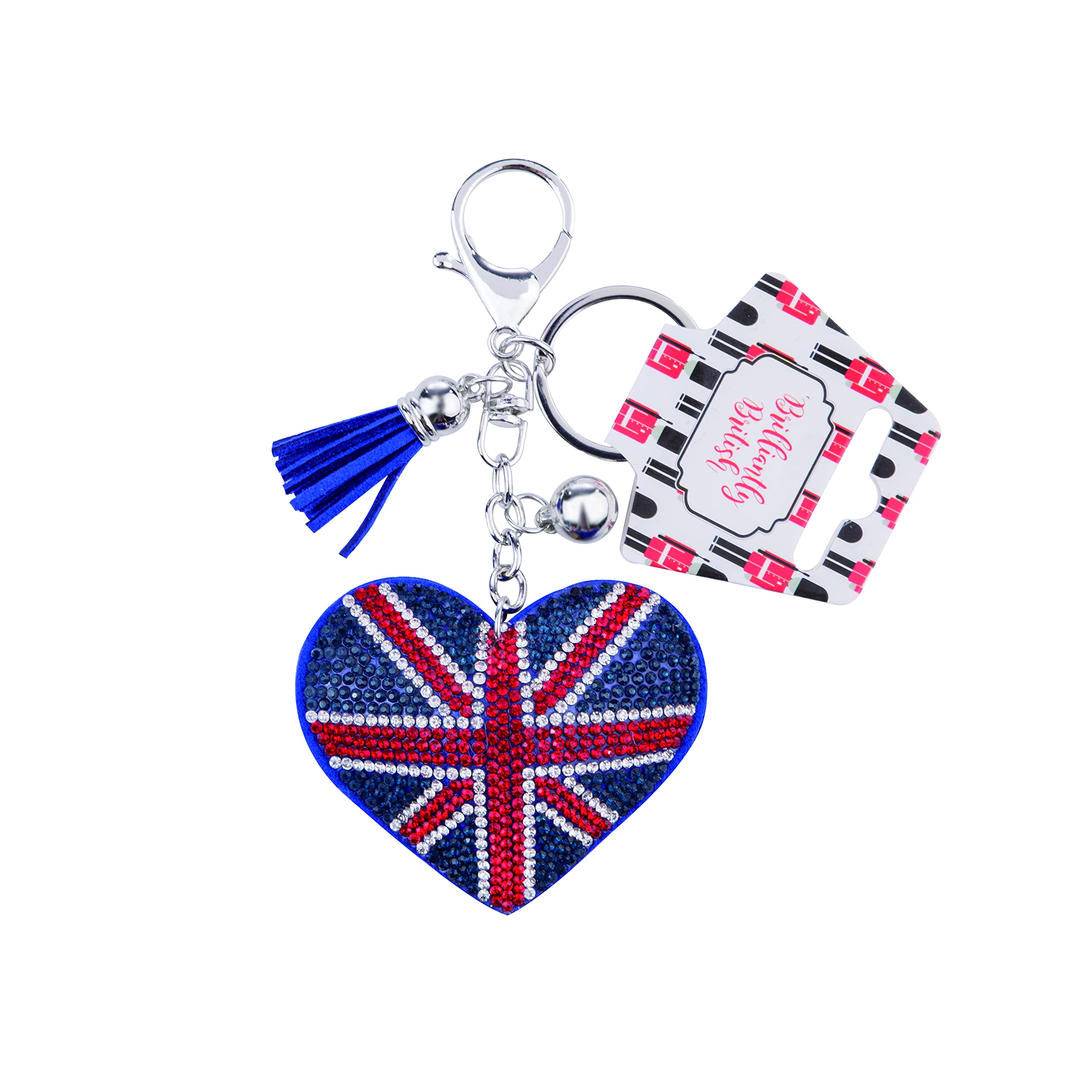 Eurostick Union Jack Multi Keyring Keychain UJ London British Bag Charm (Union Jack Diamante Heart)