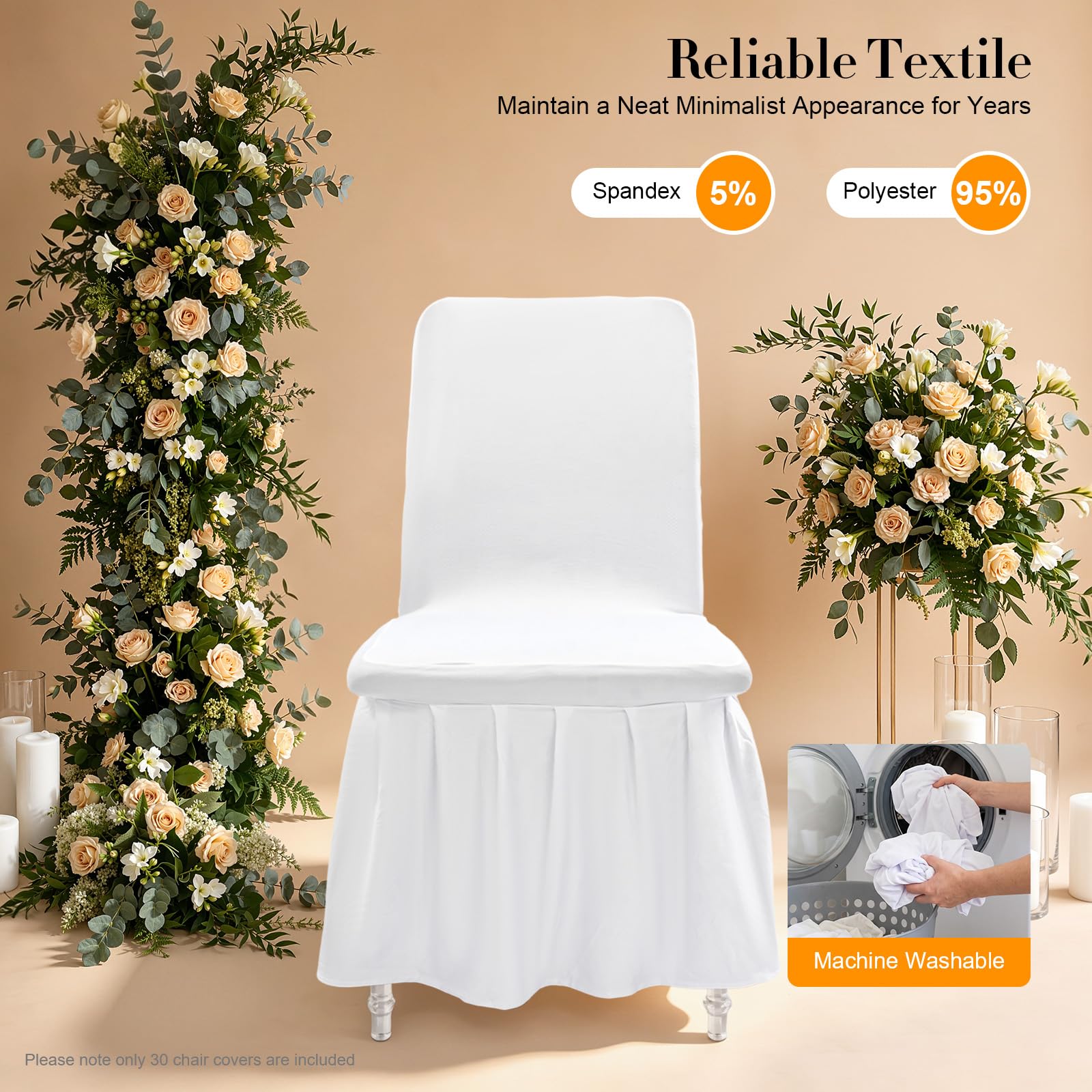 30 fundas protectoras para sillas con falda, para bodas, fiestas, hoteles, restaurantes (blanco)