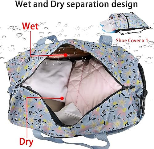 Vista 4 de WOLT Bolsa de viaje Bolsas de fin de semana para mujer, bolsa de transporte para artículos personales de 40 litros con bolsillo para ropa húmeda