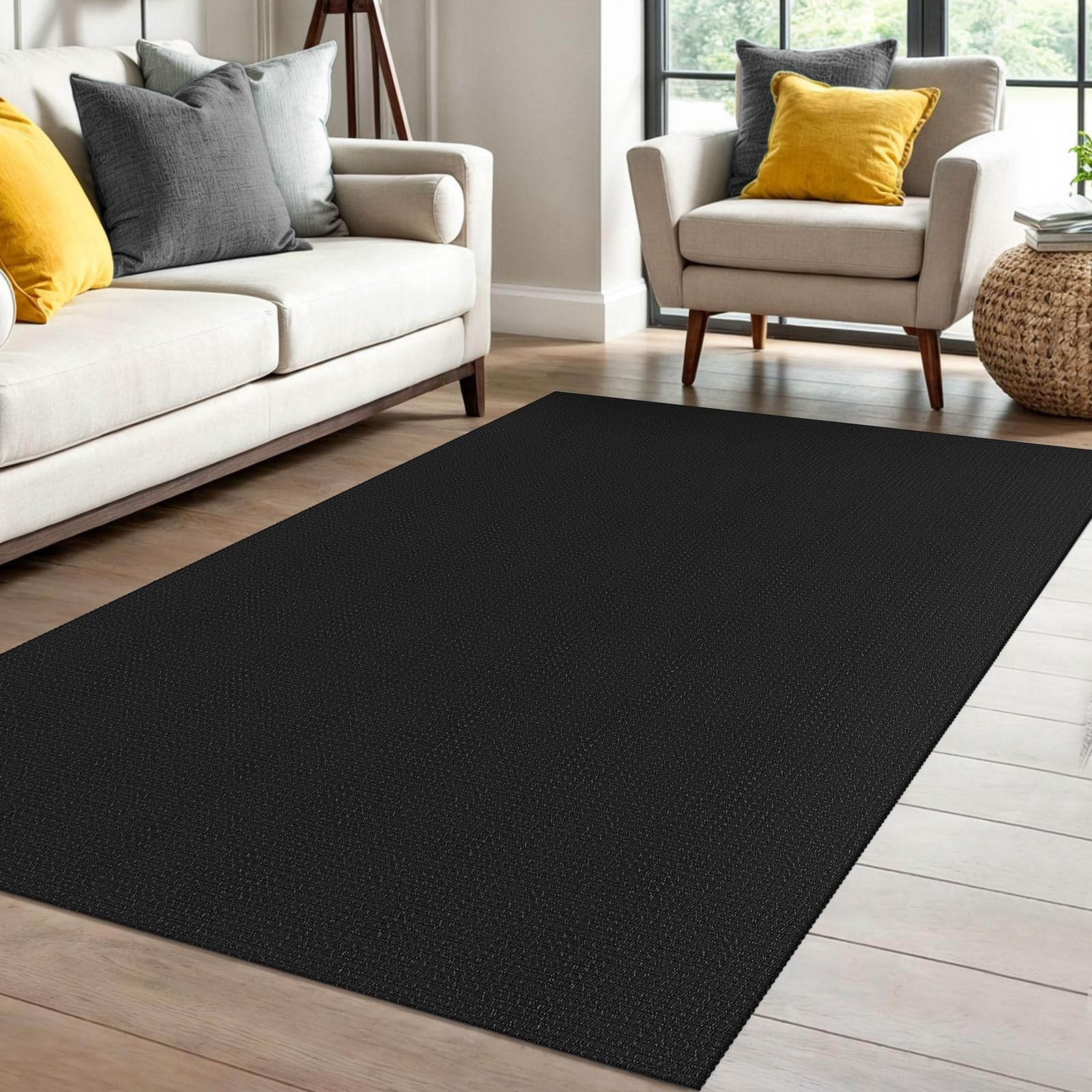IOHOUZE Washable Area Rug 4x6 Non Slip Rubber Backed Woven Rugs for Entryway Indoor Bedroom Rugs Kitchen Rug Floor Throw Carpet for Entrance Front Door Living Room, Black/Grey