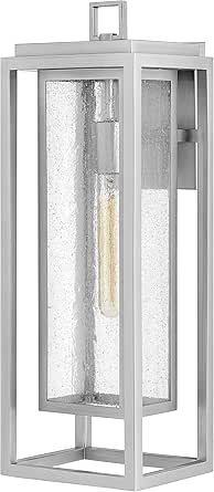 Hinkley Republic 1005SI-LL Large Outdoor LED Wall Mount Lantern Light, Transitional/Modern, Double Frame Design, Coastal Elements, Satin Nickel