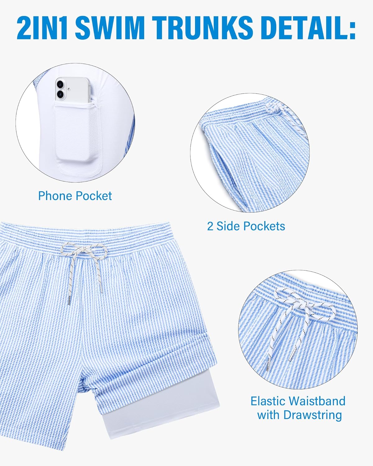 7inch Mens Swim Trunks: with Compression Liner Pockets Drawstring Quick Dry Stretch Lined Funny Beach Swimming Pool - Image 4