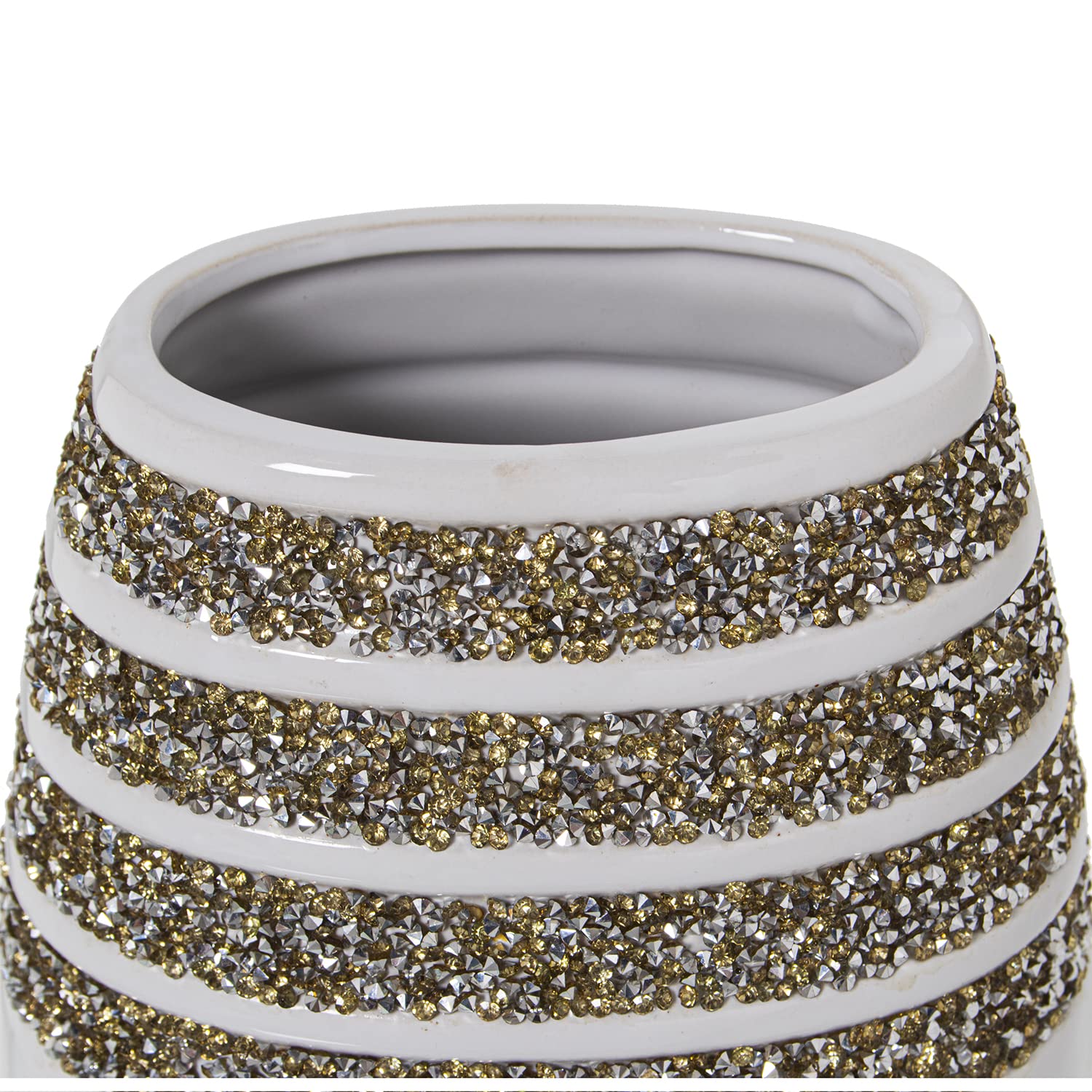JARRÓN CERÁMICA BLANCO C/CRISTALITOS 16X9X30CM