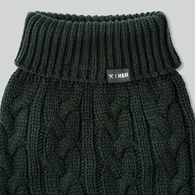 Foto 5 de 8 de HUGO & HUDSON x Hackett Suéter de Punto Trenzado para Perros, suéter cálido de Cuello Alto de Punto, Verde, XL