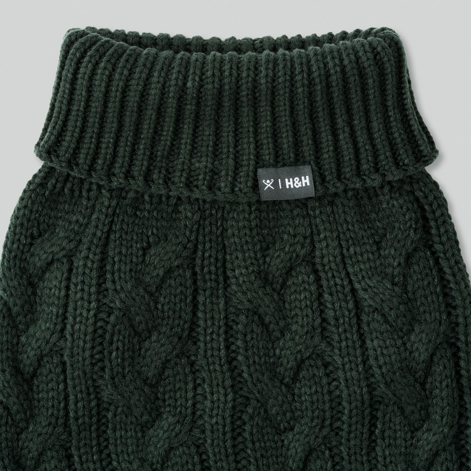 HUGO & HUDSON x Hackett Hundepullover mit Zopfmuster, Warmer Rollkragenpullover aus Strick, Grün, XL
