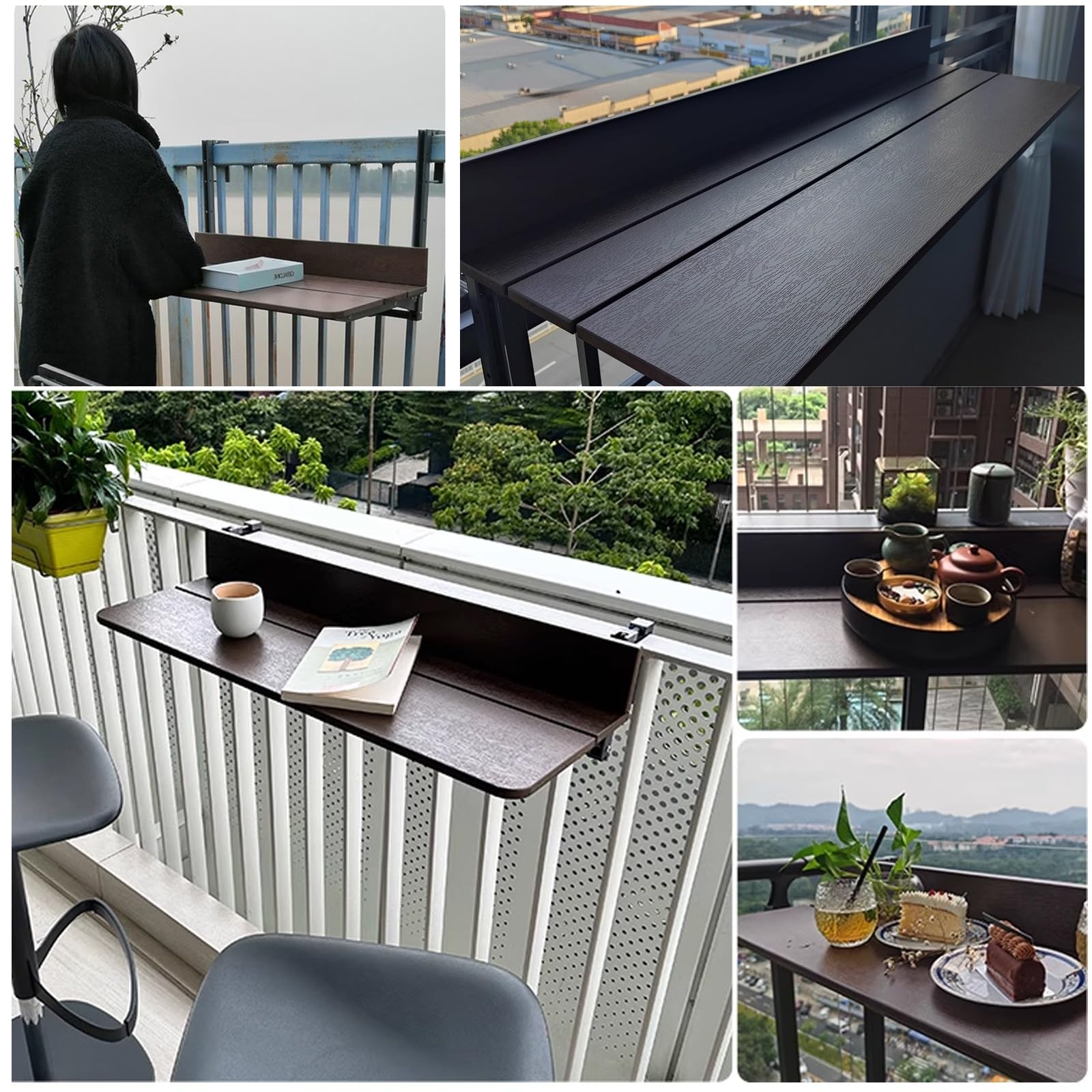 Zewnętrzny stolik balkonowy, wiszący stół, odporny na warunki atmosferyczne, składany, aluminiowy, do balustrad, metalowy stolik pomocniczy, 60 x 27 cm