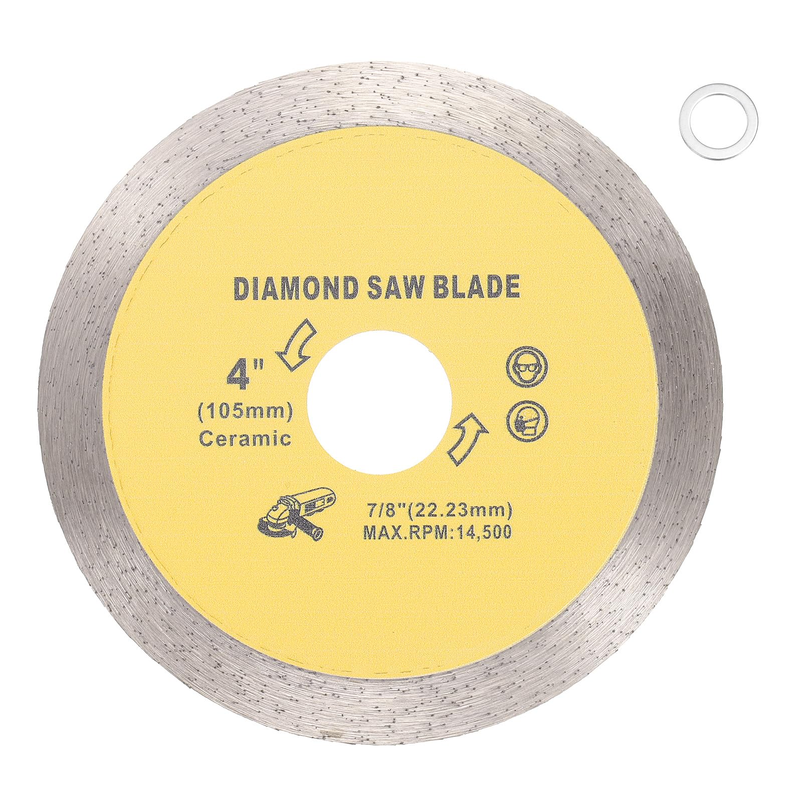 HARFINGTON Diamond Saw Blade 4" Dia 7/8" Arbor Circular Cutting Wheel with 7/8" to 5/8" or 20mm Arbor Adapter Reducer Ring for Masonry Tile Marble Ceramics Concrete Cement Brick, Yellow
