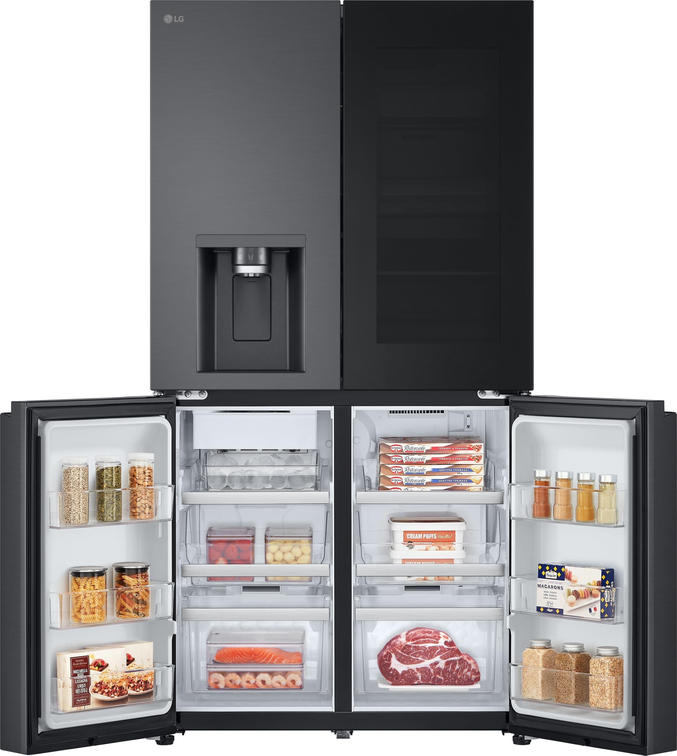 LG GMG960EVEE Multi-Door Kühlschrank mit Gefrierfach (638 L, Energieklasse E) mit InstaView und Craft Ice, Eis- und Wasserspender, Total No Frost, Silber