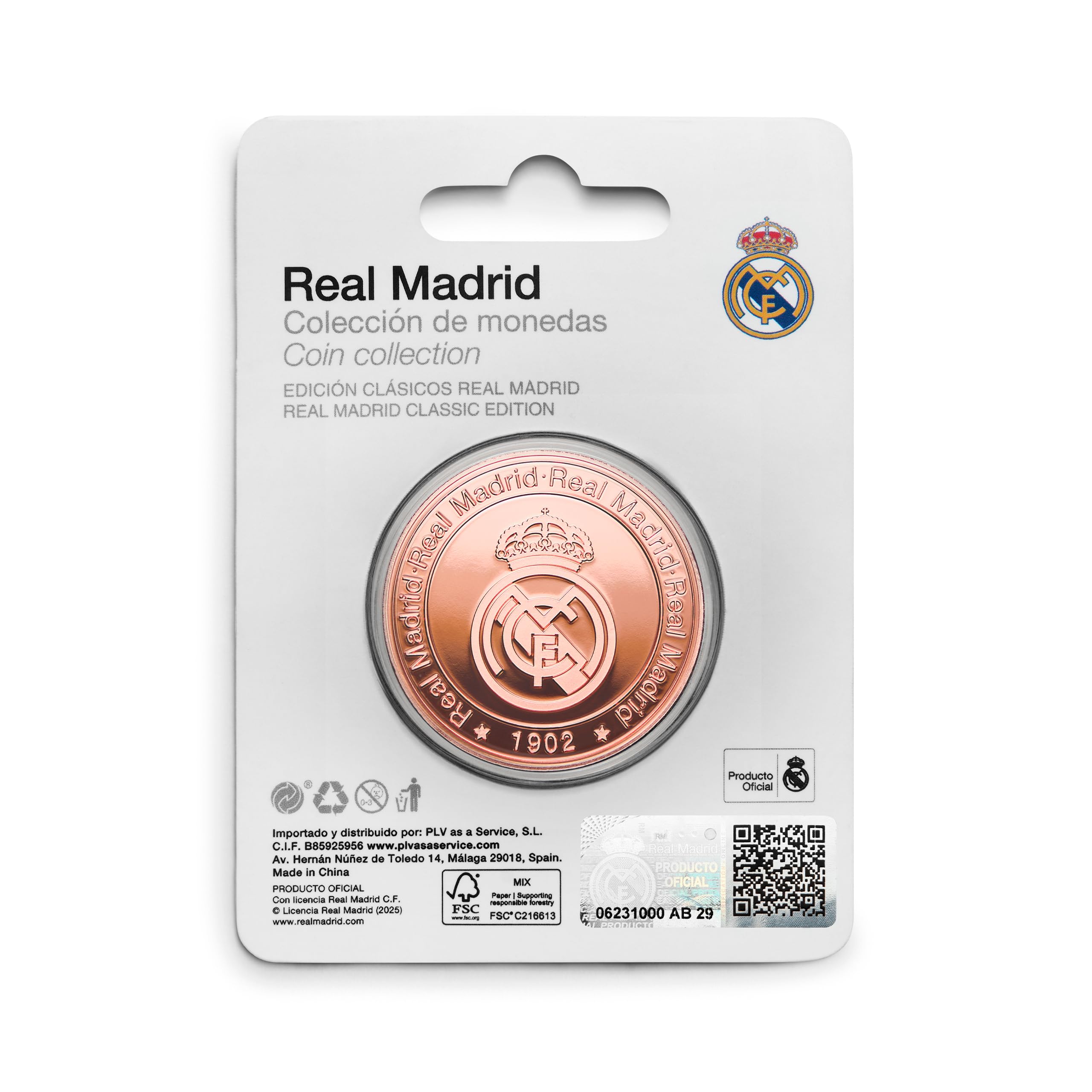 Real Madrid - Moneda edición Especial con Escudo y año de su fundación 1902 - Coleccionable - Cobre - Producto Oficial