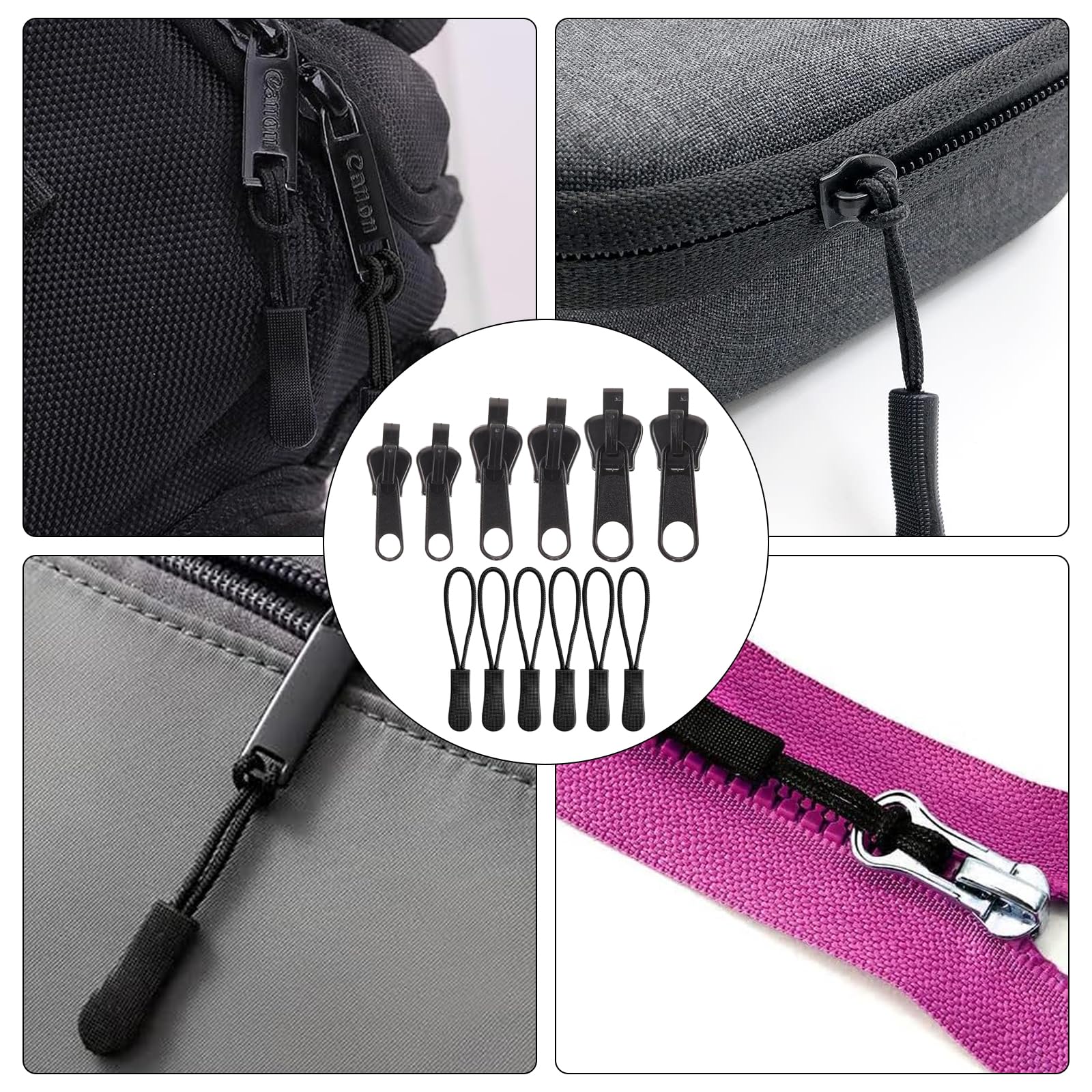 Kit Réparation Fermeture éclair – 36 Pièces (curseurs + Chaînes Nylon), Tailles Variables, Noir