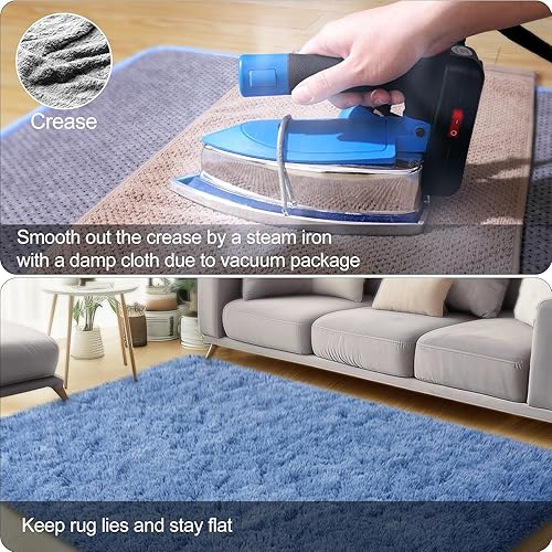 Miniatura 5 de Alfombras de área de 6 x 9 pies para sala de estar, alfombra azul grande y esponjosa para dormitorio, alfombras suaves y peludas para dormitorio de