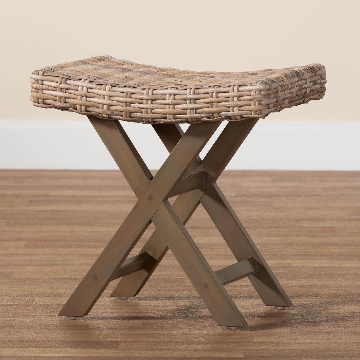 bali & pari Hayate Natural Rattan Ottoman Footstool, Kubu Grey