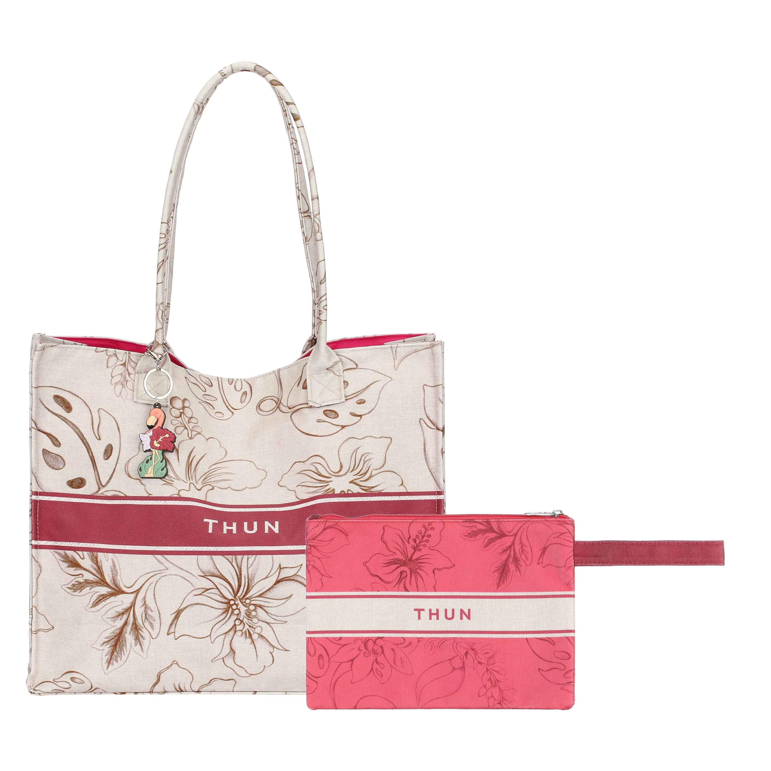 THUN - Beach bag with clutch bag and charm Eleganza Esotica - 100% polyester, bag 42 x 37 x 14 cm, clutch bag 20 x 28 cm
