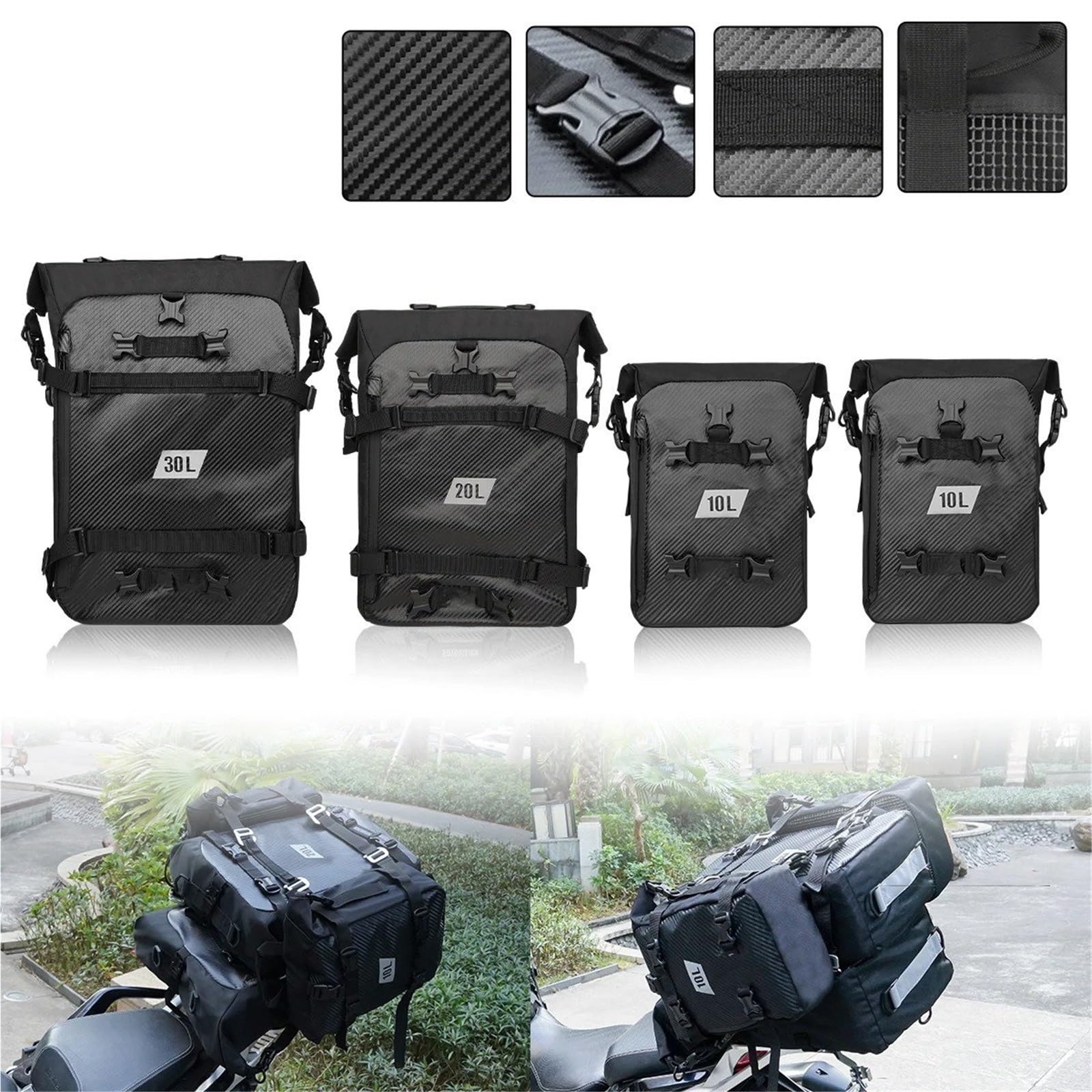Top Case Motos Bolsa Superior para Motocicleta Mochila Impermeable para Ciclismo 10L 20L 30L Equipaje Lateral Multifuncional Sillín Bolsa De Moto(30L Carbon Fiber)
